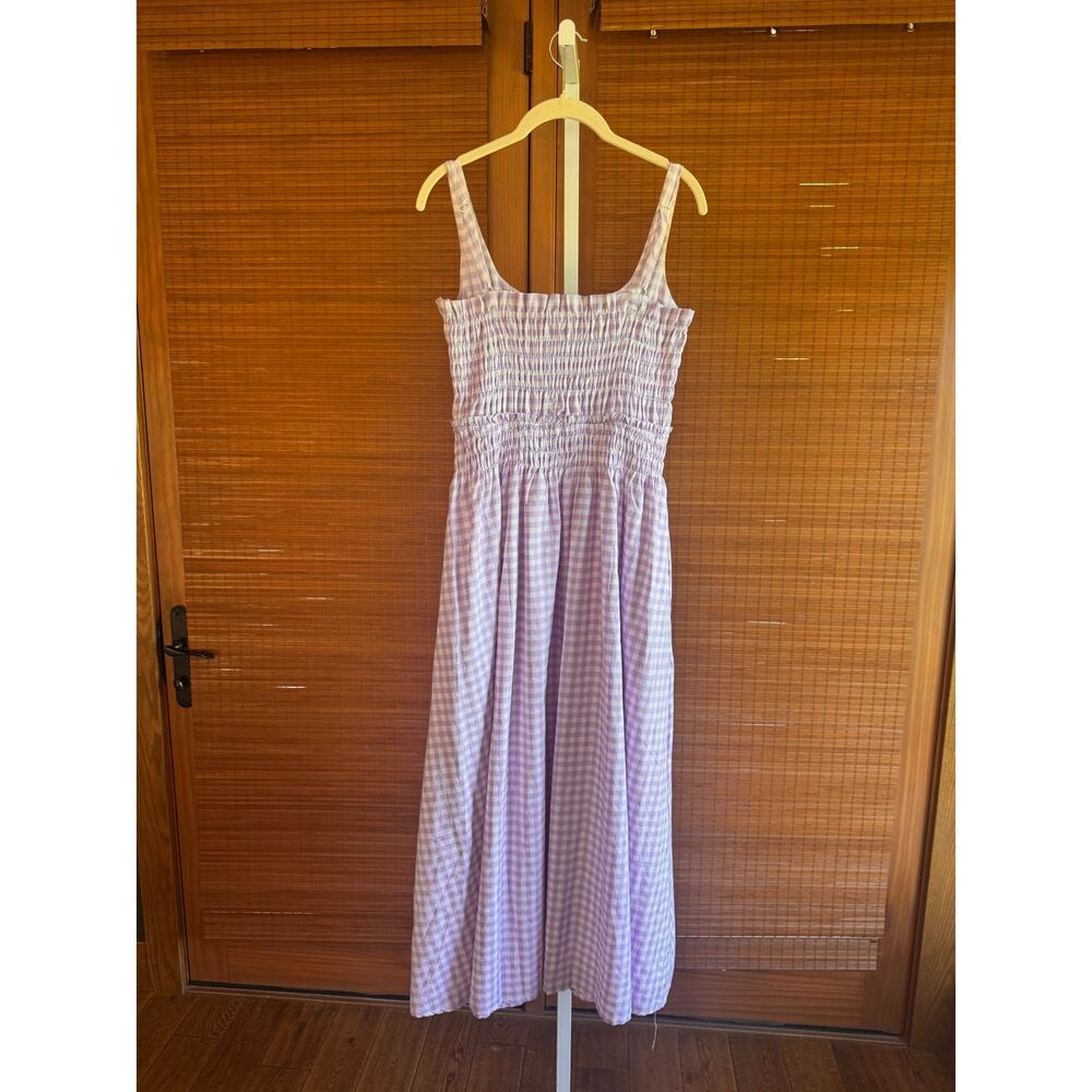 TCEC Gingham Square Neck Smocked Bodice Midi Dress Lavender Purple Medium - Picture 4 of 7